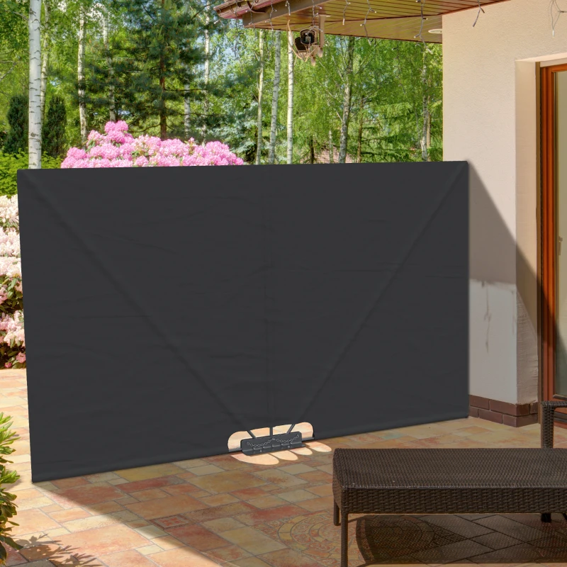 Outsunny 93" x 63" Patio Side Awning, Folding Outdoor Privacy Screen for Patio, Terrace, Balcony, Poolside, Deck, Dark Grey