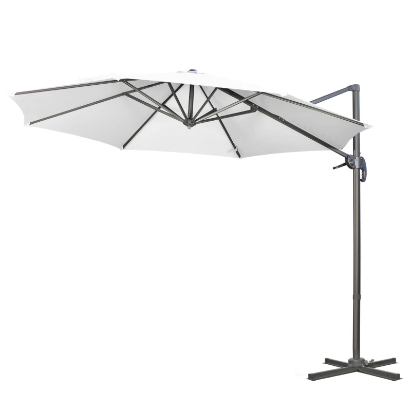 Outsunny 9.6' Cantilever Patio Umbrella Outdoor Hanging Offset Umbrella, Cross Base, 360° Rotation Aluminum Poles, White