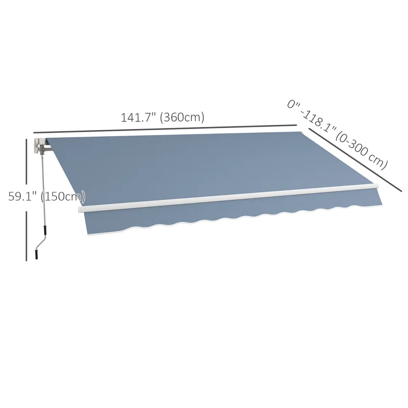 Outsunny 12' x 10' Manual Retractable Awning Outdoor Sunshade Shelter with Adjustable & Versatile Design, Light Grey