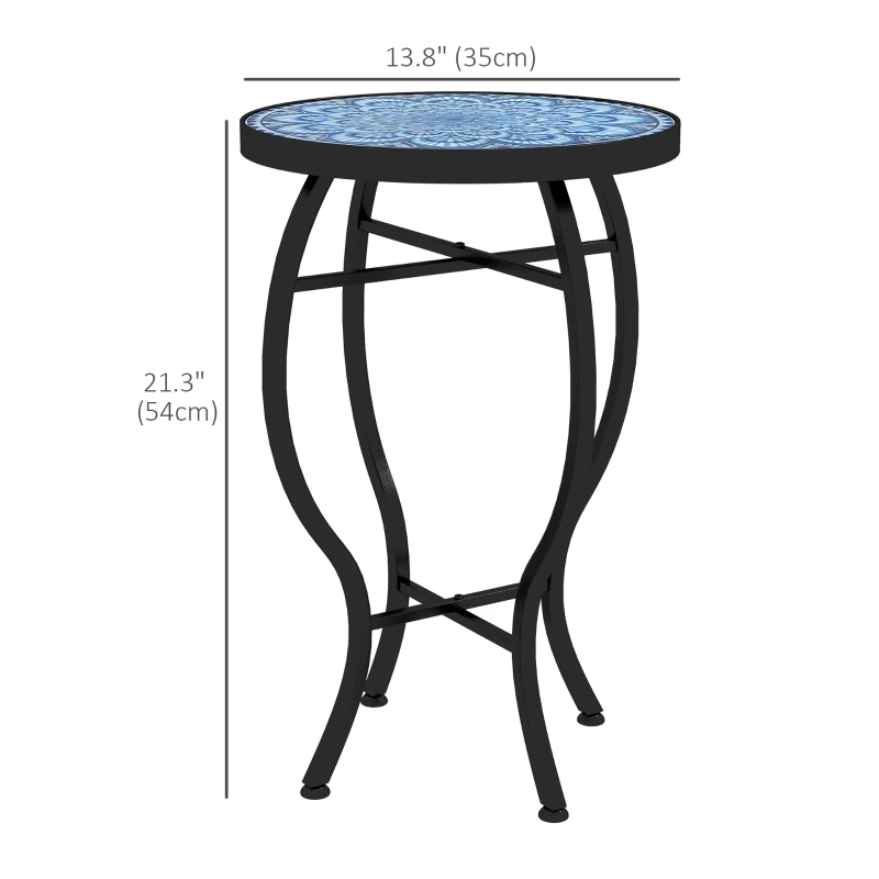 Outsunny Round Outdoor Table, Patio Bistro Coffee Table with Mosaic Top and Steel Frame for Garden