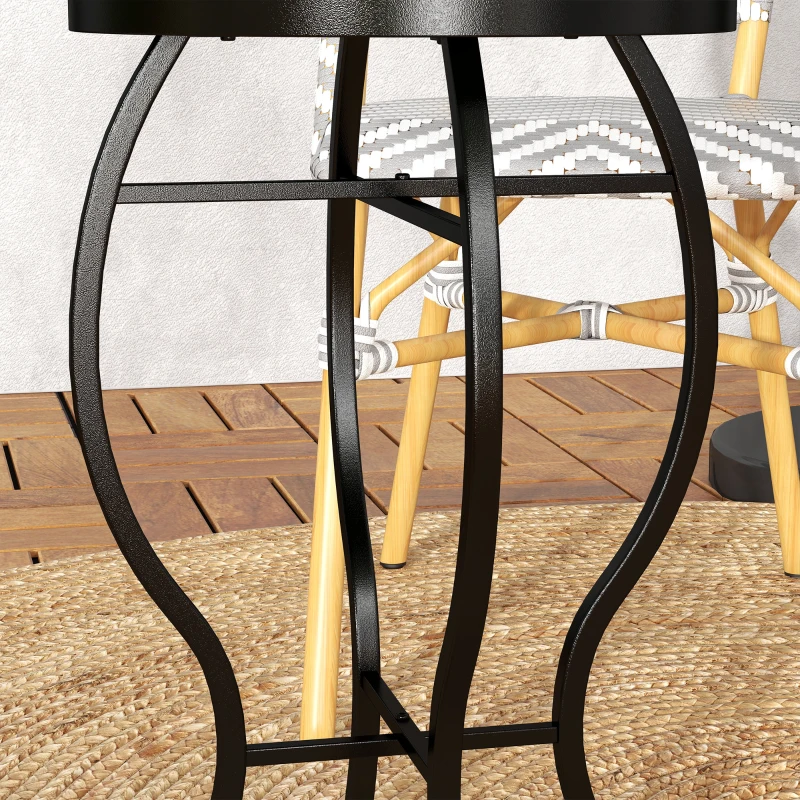 Outsunny Round Outdoor Table, Patio Bistro Coffee Table with Mosaic Top and Steel Frame for Garden