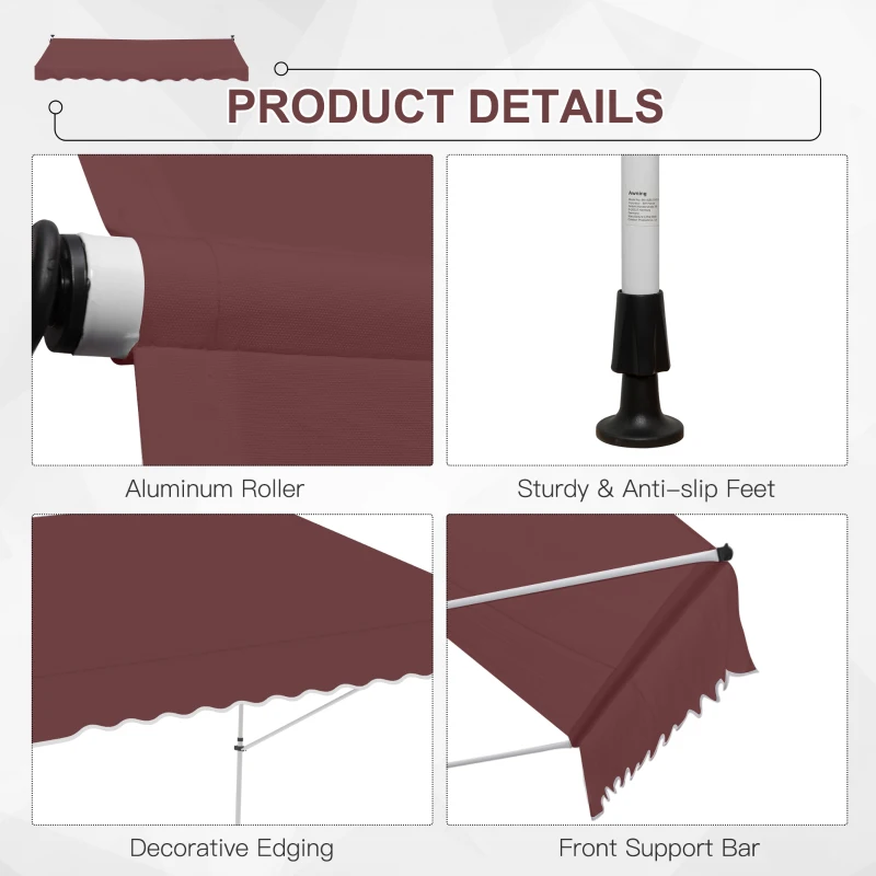 Outsunny 10x5ft Patio Sun Shade Canopy Manual Retractable Awning with 5.6-9.2ft Support Pole for Window, Door, Porch, Wine Red