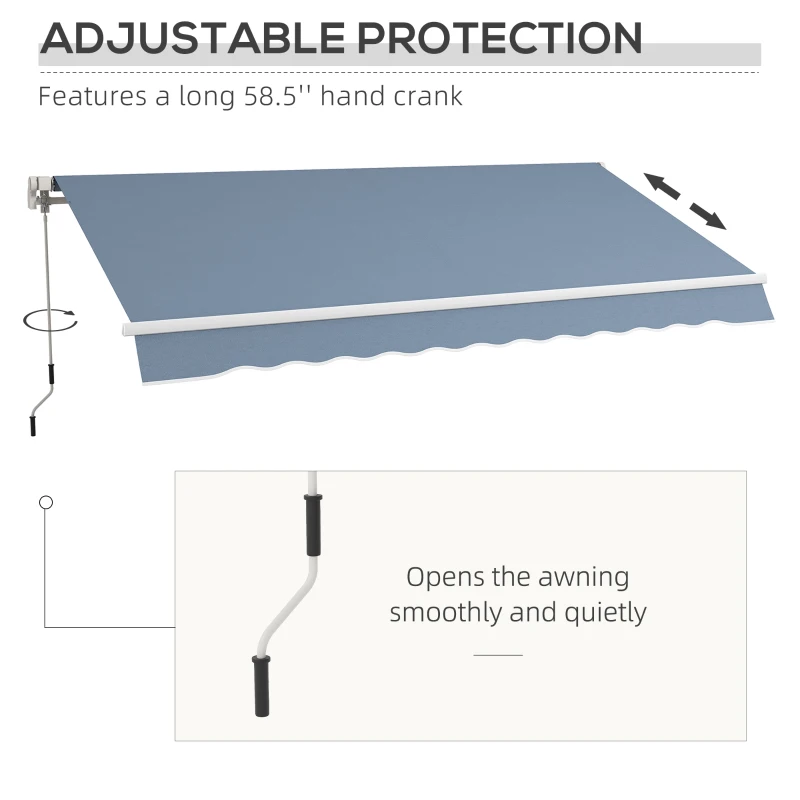 Outsunny 12' x 10' Manual Retractable Awning Outdoor Sunshade Shelter with Adjustable & Versatile Design, Light Grey