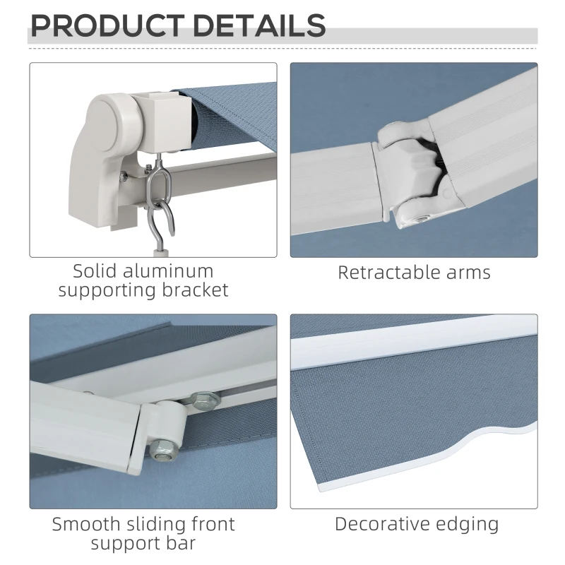Outsunny 12' x 10' Manual Retractable Awning Outdoor Sunshade Shelter with Adjustable & Versatile Design, Light Grey