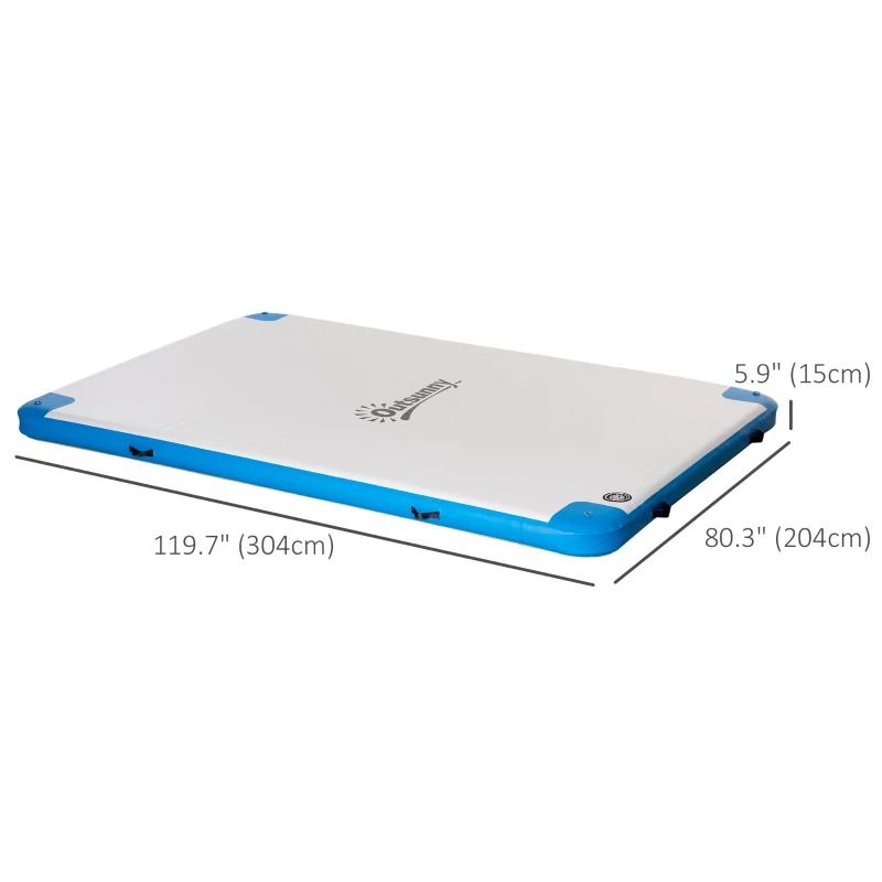 Outsunny 10' x 7' Water Floating Dock, Rafting Inflatable Island with Air Pump and Backpack for Pool, Beach, Ocean, Blue