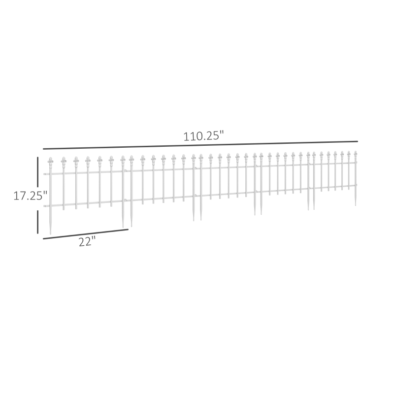 Outsunny Metal Decorative Garden Fence, 9.2' x 17.25" 5 Steel Panels, Decorative Border for Landscape, Flower Bed, Animals, White