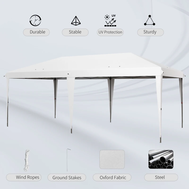 Outsunny 10' x 19.2' Outdoor Gazebo Pop Up Canopy Party Tent with Carrying Bag, White