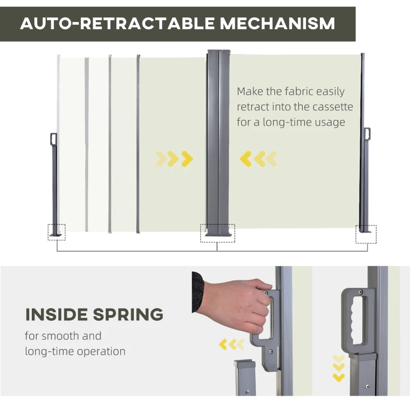 Outsunny 236" x 63" Outdoor Privacy Wall, Double Retractable Side Awning, Patio Screen for Garden, Balcony, Backyard, Cream White