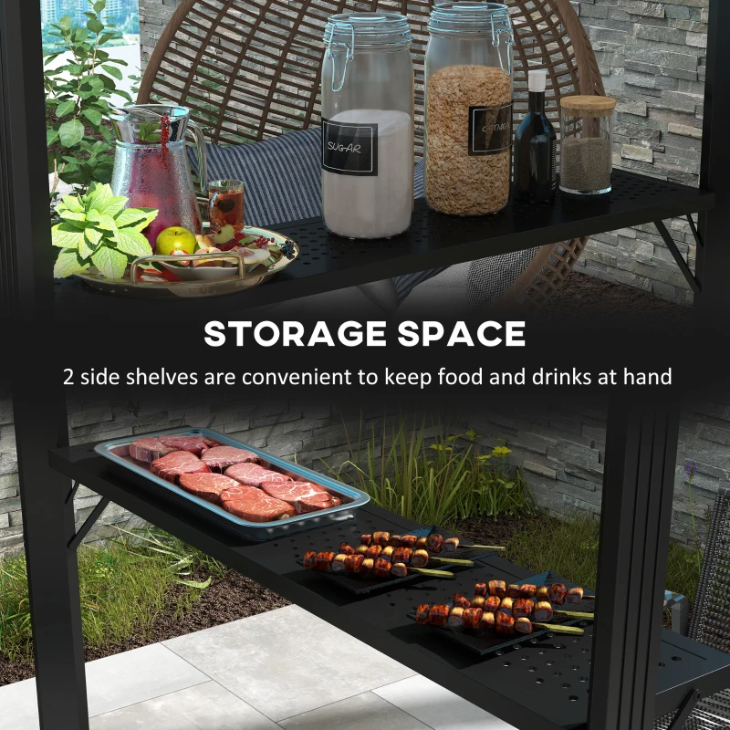 Outsunny 6' x 8' Metal Roof BBQ Grill Gazebo, Hardtop Gazebo with Aluminum Frame and 2 Side Shelves