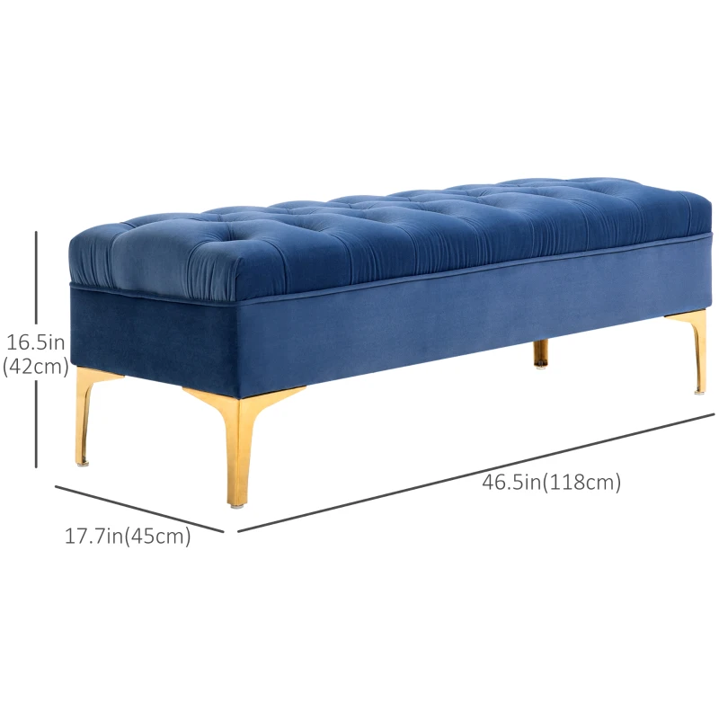 HOMCOM End of Bed Bench, Upholstered Bench, Entryway Shoe Bench with Button Tufted for Living Room, Bedroom, Blue