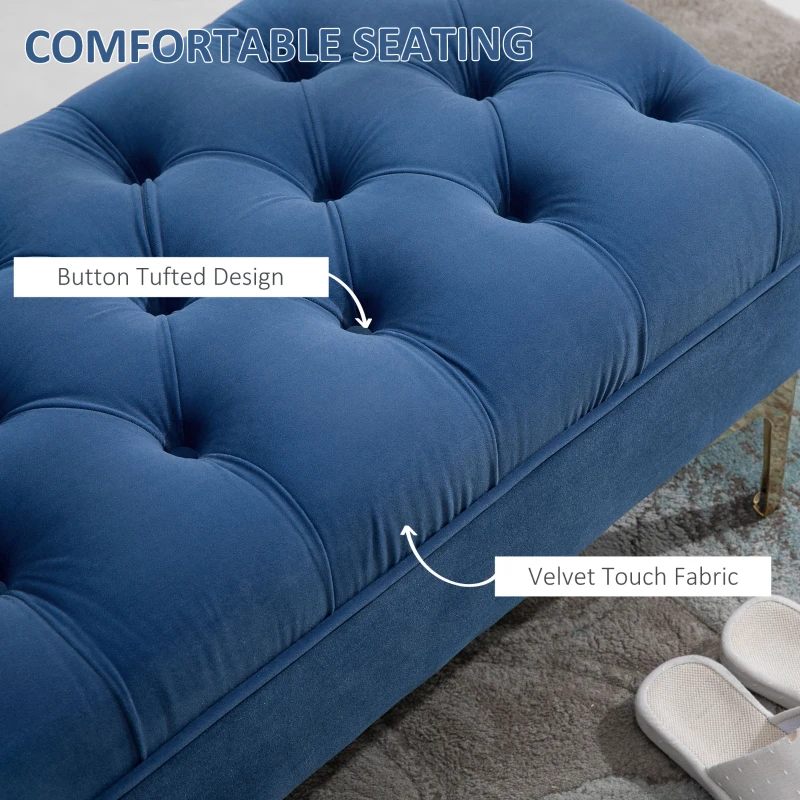 HOMCOM End of Bed Bench, Upholstered Bench, Entryway Shoe Bench with Button Tufted for Living Room, Bedroom, Blue