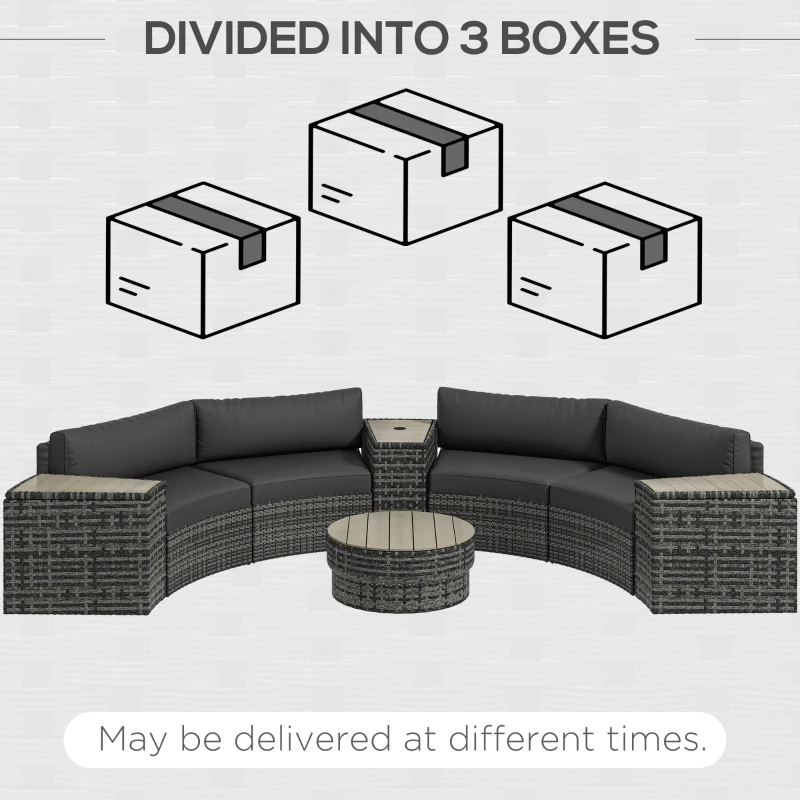Outsunny 8 Piece Patio Furniture Set with 4 Rattan Sofa Chairs & 4 Tables with Storage & Umbrella Hole, Mixed Gray
