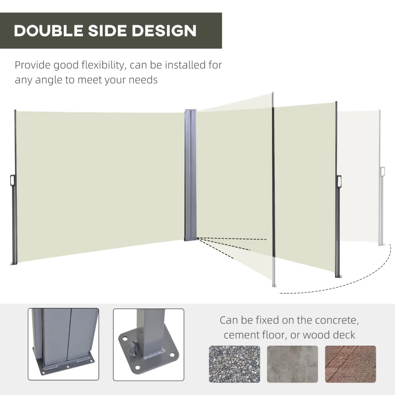Outsunny 236" x 63" Outdoor Privacy Wall, Double Retractable Side Awning, Patio Screen for Garden, Balcony, Backyard, Cream White