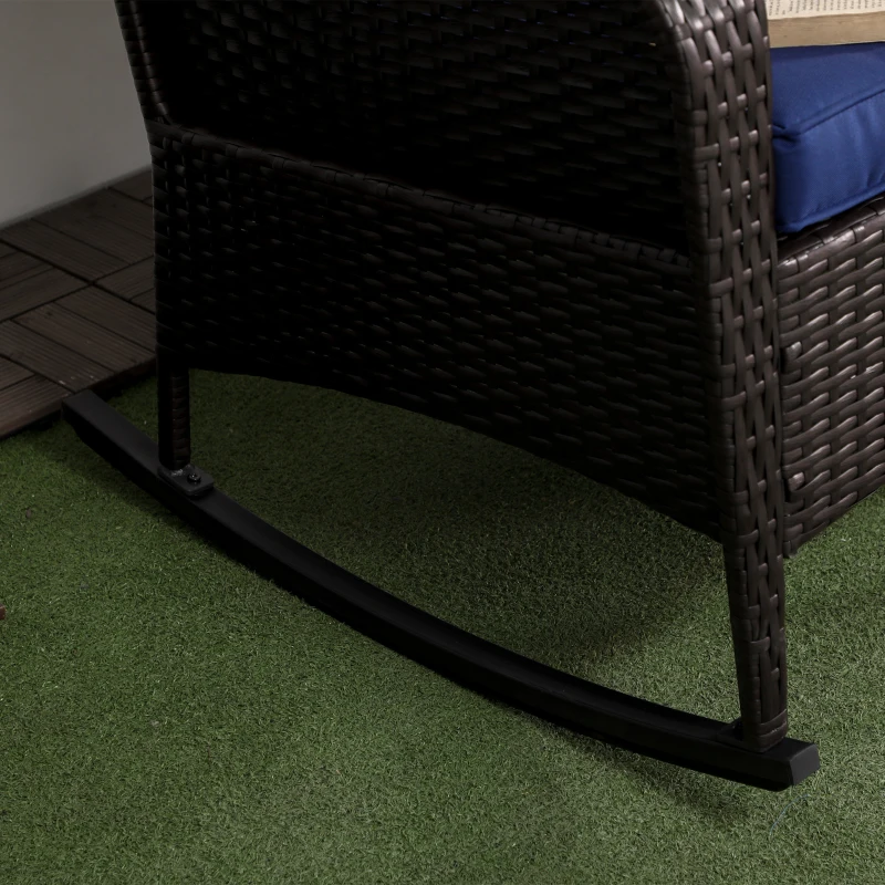 Outsunny Outdoor Wicker Rocking Chair, Rattan Rocker with Cushions, Steel Frame for Patio, Garden, Backyard, Dark Blue