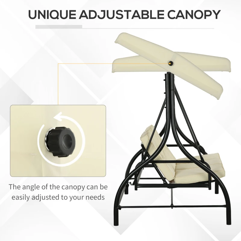 Outsunny Convertible Patio Swing Bed with Canopy and Cushions, 3 Seater Porch Swing for Outdoor, Backyard, Garden, Beige