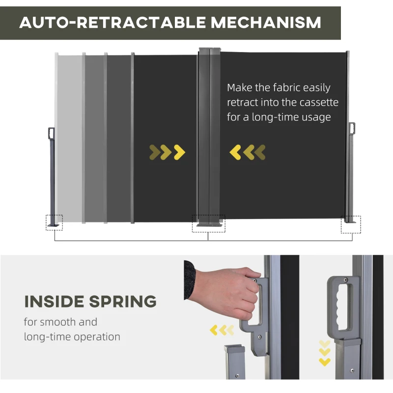 Outsunny 236" x 63" Outdoor Privacy Wall, Double Retractable Side Awning, Patio Screen for Garden, Balcony, Backyard, Black