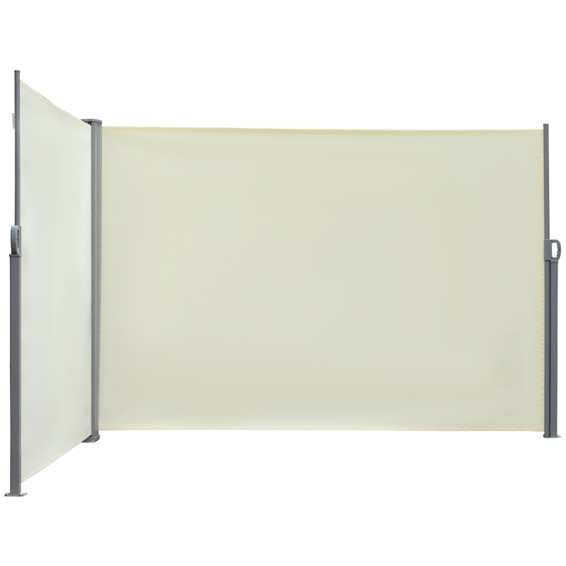 Outsunny 236" x 63" Outdoor Privacy Wall, Double Retractable Side Awning, Patio Screen for Garden, Balcony, Backyard, Cream White