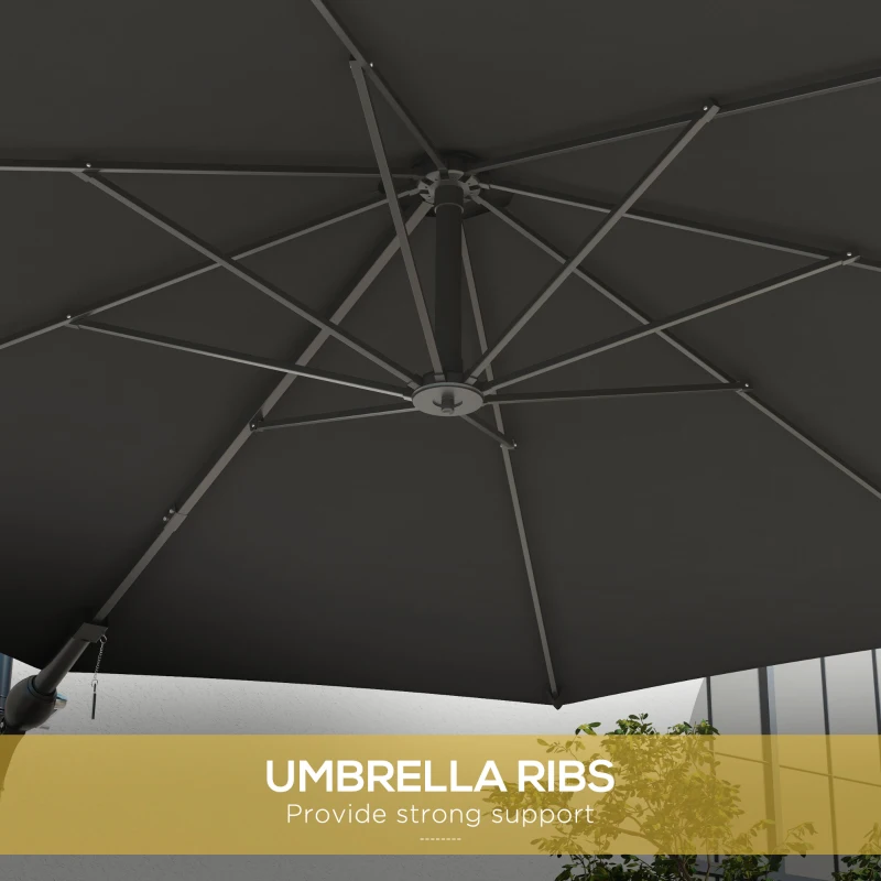 Outsunny 9.6 x 9.6 ft Wall Mounted Umbrella with Rotate, Patio Market Umbrella Parasol for Outdoor with Crank, Charcoal Grey