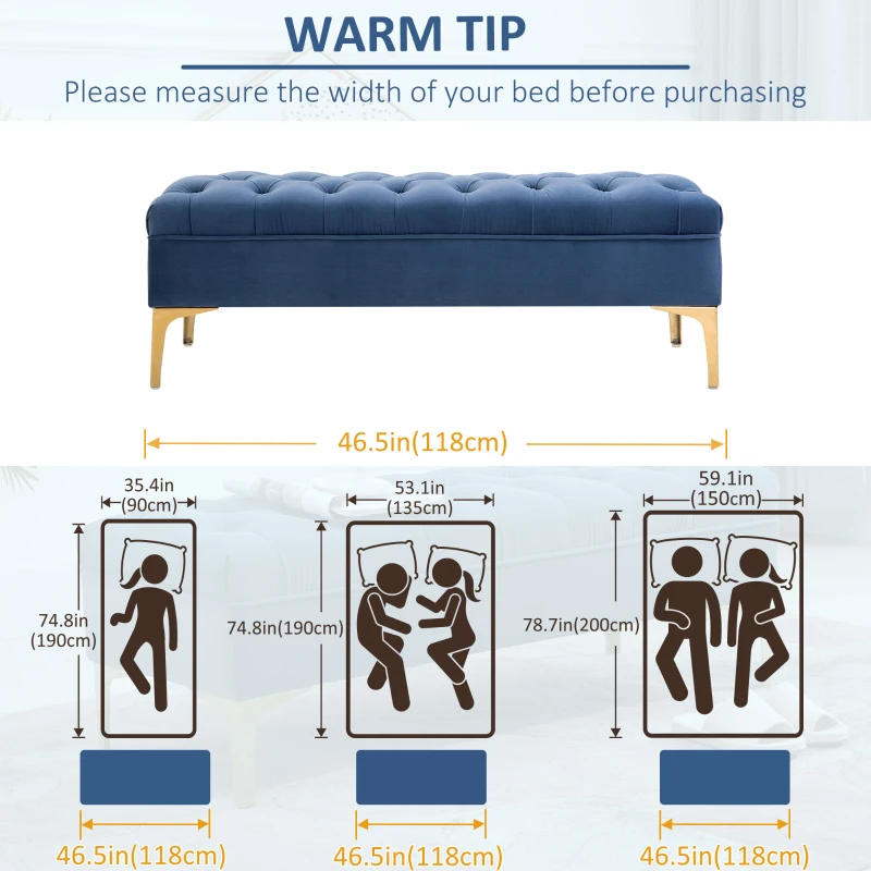 HOMCOM End of Bed Bench, Upholstered Bench, Entryway Shoe Bench with Button Tufted for Living Room, Bedroom, Blue