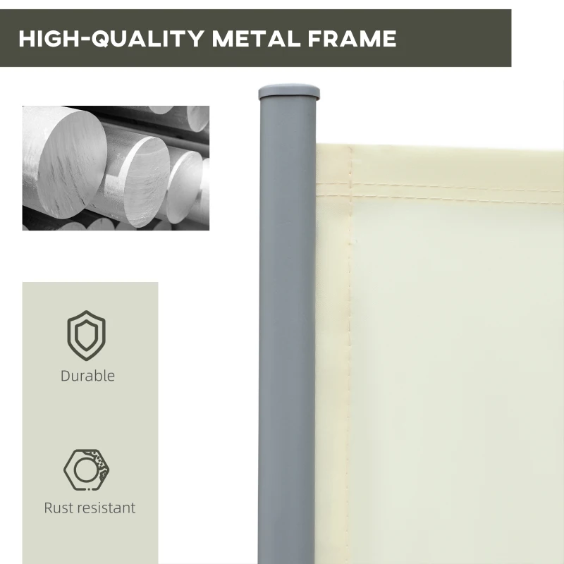 Outsunny 236" x 63" Outdoor Privacy Wall, Double Retractable Side Awning, Patio Screen for Garden, Balcony, Backyard, Cream White