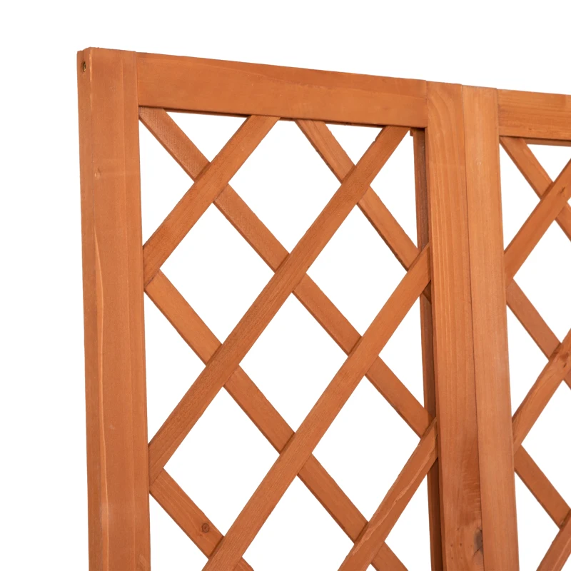 Outsunny Wood Outdoor Bench with Trellis for Climbing Plants and 2 Planter Boxes Garden Planter with Bench Privacy Panel Brown