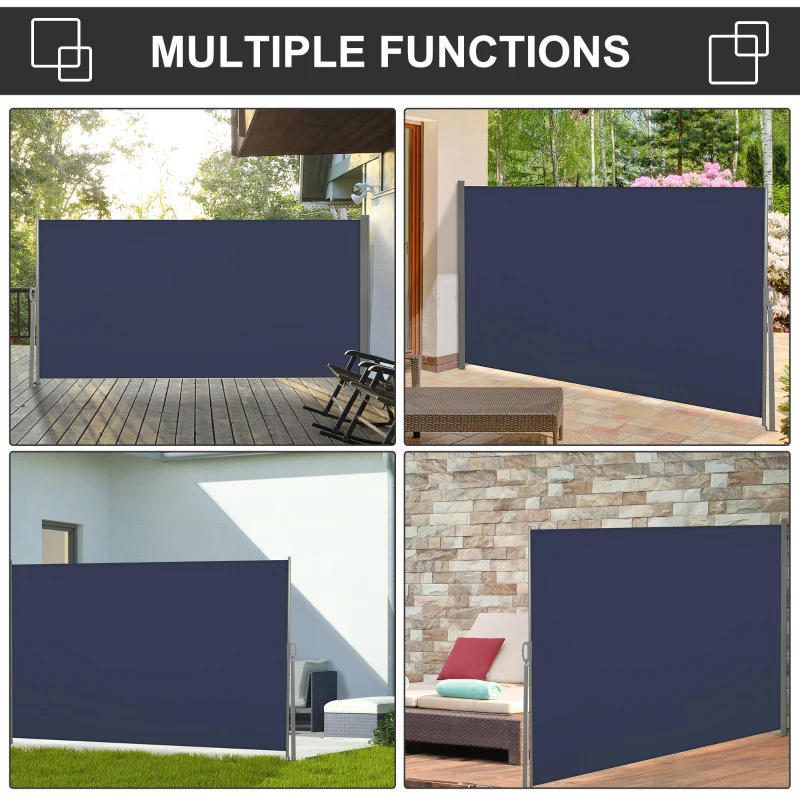 Outsunny 118" x 63" Outdoor Folding Privacy Screen Retractable Side Awning Patio with Resistance to UV Rays and Wind Dark Blue