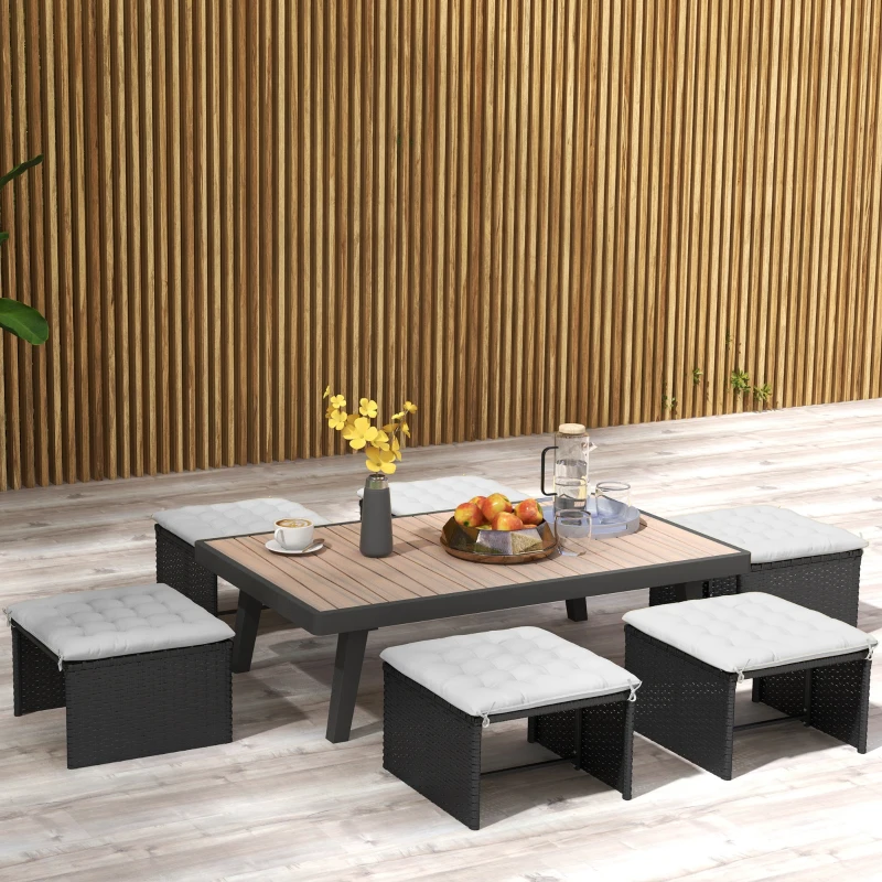 Outsunny 6-Piece Seat Cushion Pillows Replacement, Button Tufted Patio Chair Cushions Set with Ties, Light Grey