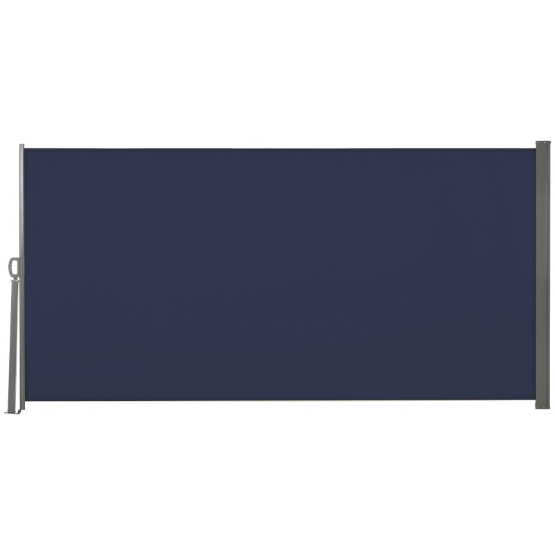 Outsunny 118" x 63" Outdoor Folding Privacy Screen Retractable Side Awning Patio with Resistance to UV Rays and Wind Dark Blue