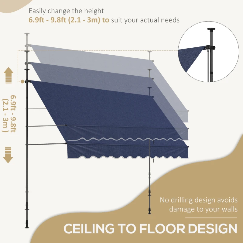 Outsunny 10' x 3' Manual Retractable Awning, Non-Screw Freestanding Patio Awning, UV Resistant, for Window or Door, Blue