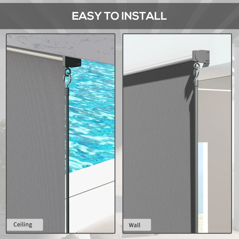Outsunny 6' x 6' Patio Door Blinds, Outdoor Roller Shades, Cordless Roll Up Shade for Porch Gazebo, Light Grey