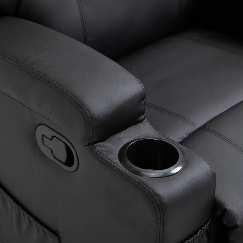 HOMCOM Faux Leather Recliner Chair with Massage, Vibration, Muti-function Padded Sofa Chair with Remote Control, 360 Degree Swivel Seat with Dual Cup Holders, Black