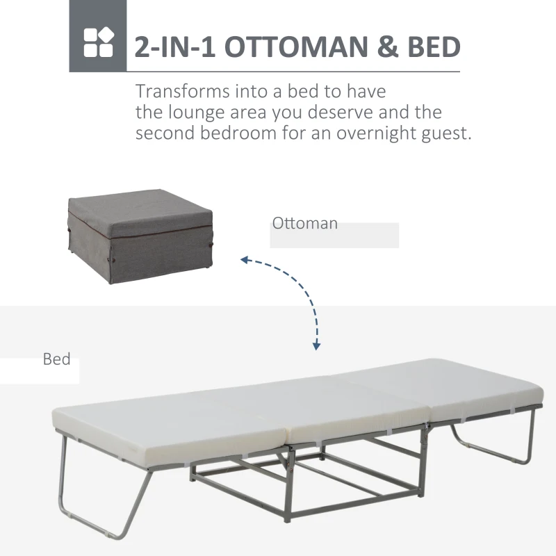 HOMCOM 2 In 1 Folding Sofa Bed Home Lounge Cot Guest Hideaway Sleeper Ottoman w/ Thick Padded Sponge & Storage Box