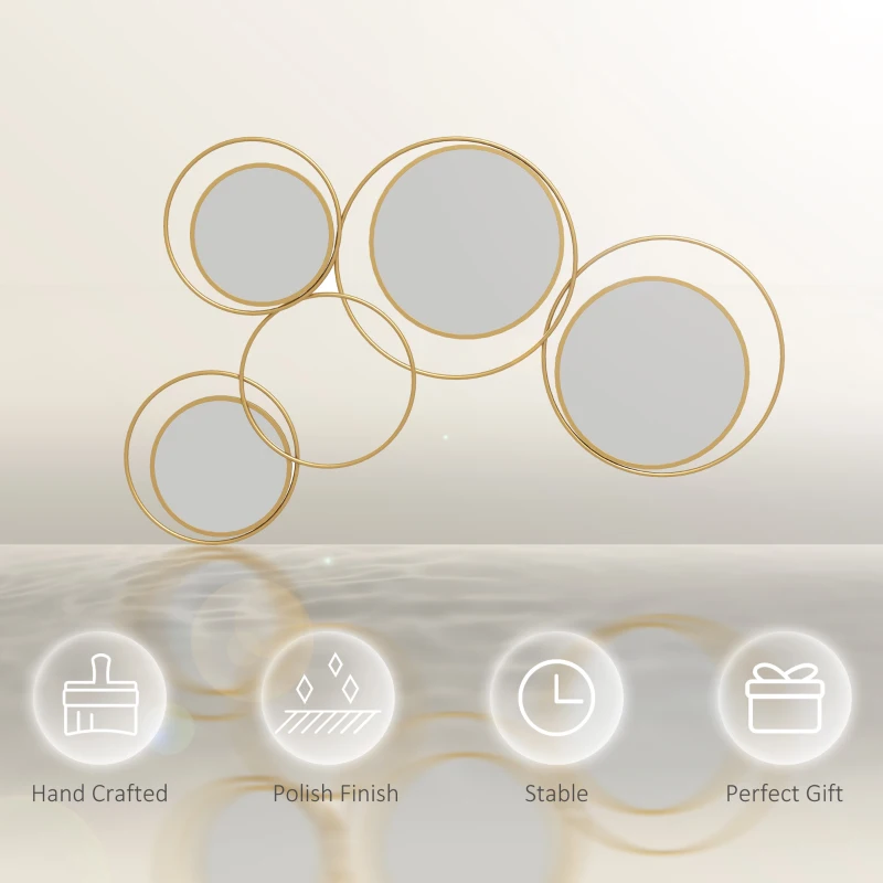HOMCOM Metal Wall Mirror Decor, Modern Decorative Wall Art, Hanging Home Decor for Living Room Bedroom, Gold Tone