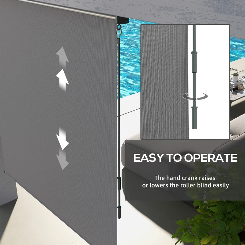 Outsunny 6' x 6' Patio Door Blinds, Outdoor Roller Shades, Cordless Roll Up Shade for Porch Gazebo, Light Grey