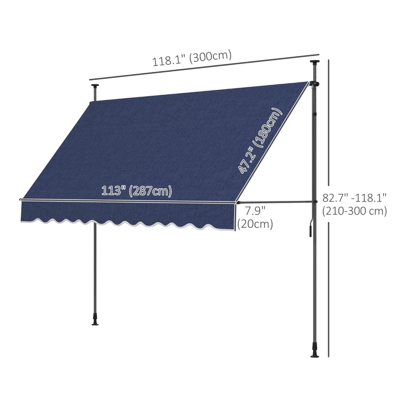 Outsunny 10' x 3' Manual Retractable Awning, Non-Screw Freestanding Patio Awning, UV Resistant, for Window or Door, Blue