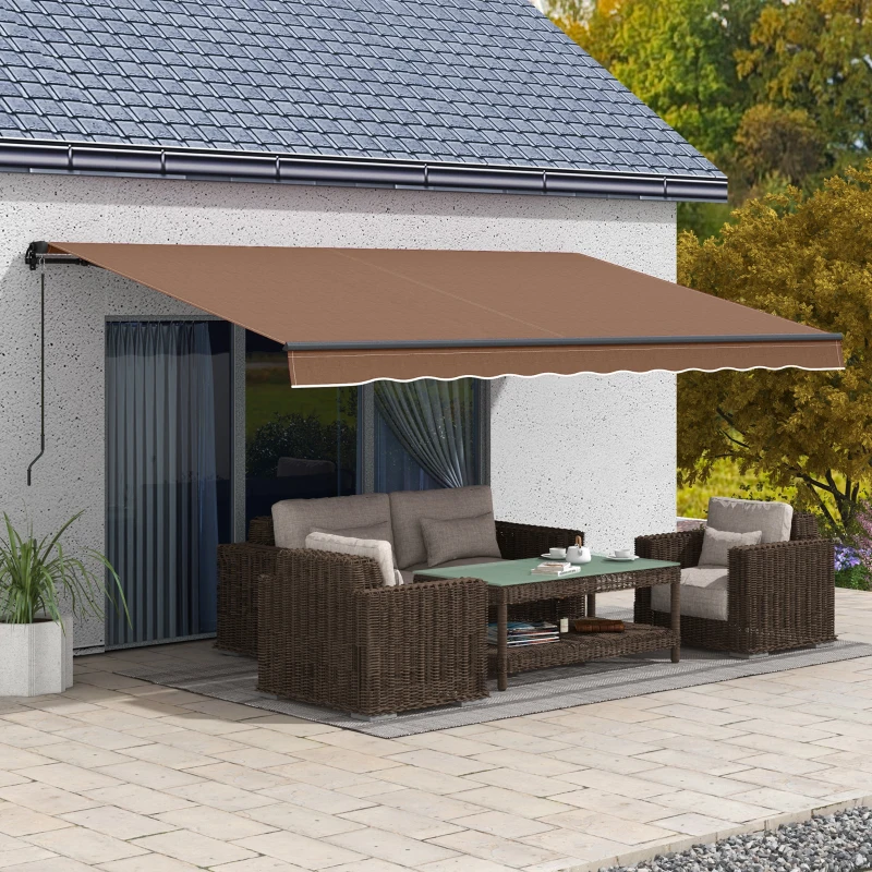Outsunny 16' x 10' Retractable Awning, 280gsm UV Resistant Sunshade Shelter for Deck, Balcony, Yard, Brown(m-2)