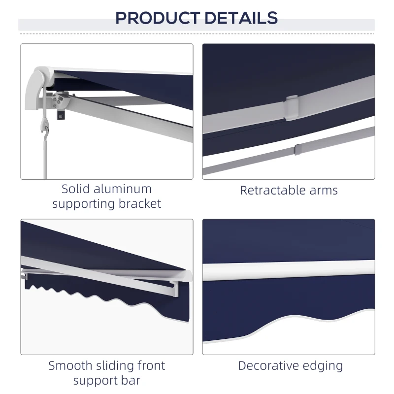 Outsunny 10' x 8' Retractable Awning, Electric Awning, UV Protection Sun Shade Shelter with Remote and Crank Handle, Dark Blue