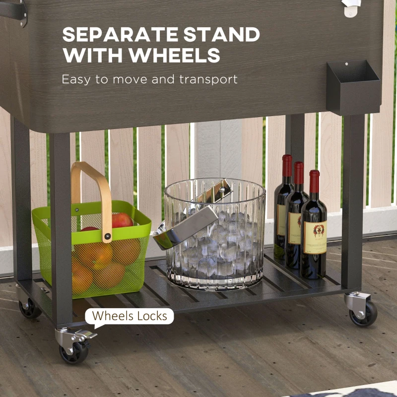 Outsunny Outdoor Beverage Cooler Bar Cart, 67-Qt Patio Cooler Cart Rolling Ice Chest with Shelf, Bottle Opener and Wheels, Grey