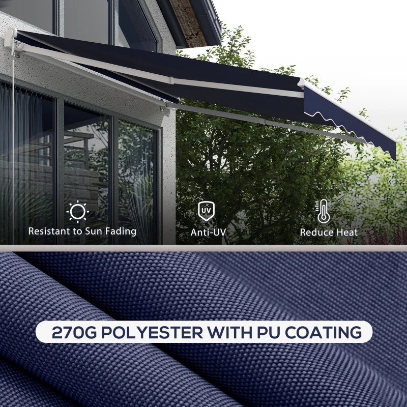 Outsunny 10' x 8' Retractable Awning, Electric Awning, UV Protection Sun Shade Shelter with Remote and Crank Handle, Dark Blue