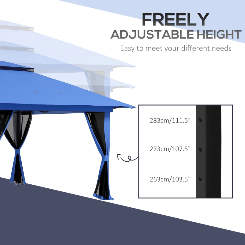 Outsunny 13' x 13' Pop Up Gazebo Instant Canopy Tent Shelter with 2-Tier Roof, Carry Bag, Wight Bags for Outdoor, Garden, Blue