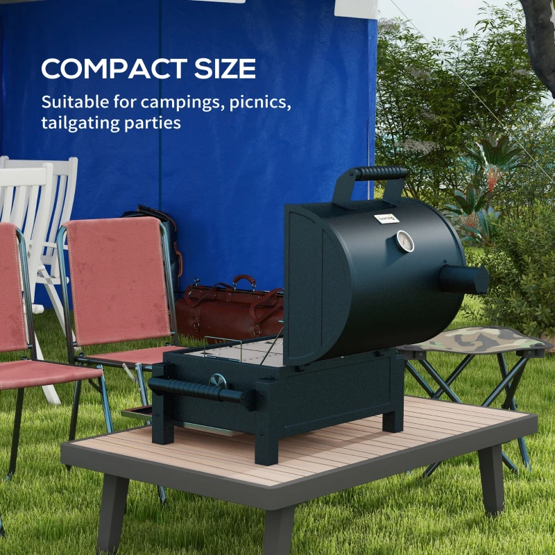 Outsunny Tabletop Charcoal Grill, Portable BBQ with Ash Catcher and Thermometer for Backyard, Camping, Picnic, Black