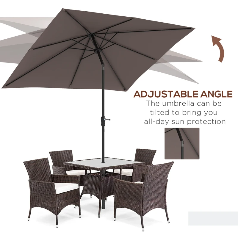 Outsunny 9' x 7' Outdoor Patio Solar Umbrella with Crank, Solar LED Lights, Tilting, Push-Button for Deck, Pool and Lawn, Tan