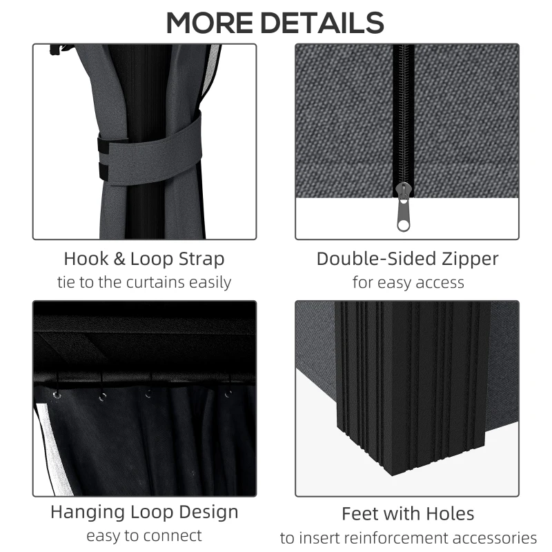 Outsunny 10' x 12' Hardtop Gazebo Permanent Pavilion w/ Double Roof Aluminum Frame Sidewalls for Patio Garden Deck, Dark Gray