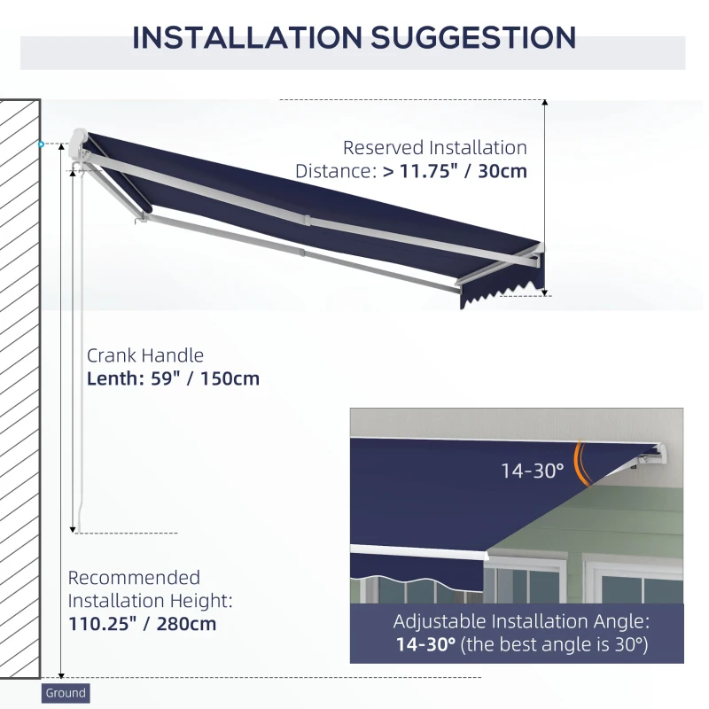 Outsunny 10' x 8' Retractable Awning, Electric Awning, UV Protection Sun Shade Shelter with Remote and Crank Handle, Dark Blue