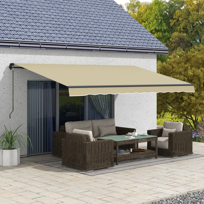 Outsunny 16' x 10' Retractable Awning, 280gsm UV Resistant Sunshade Shelter for Deck, Balcony, Yard, Beige