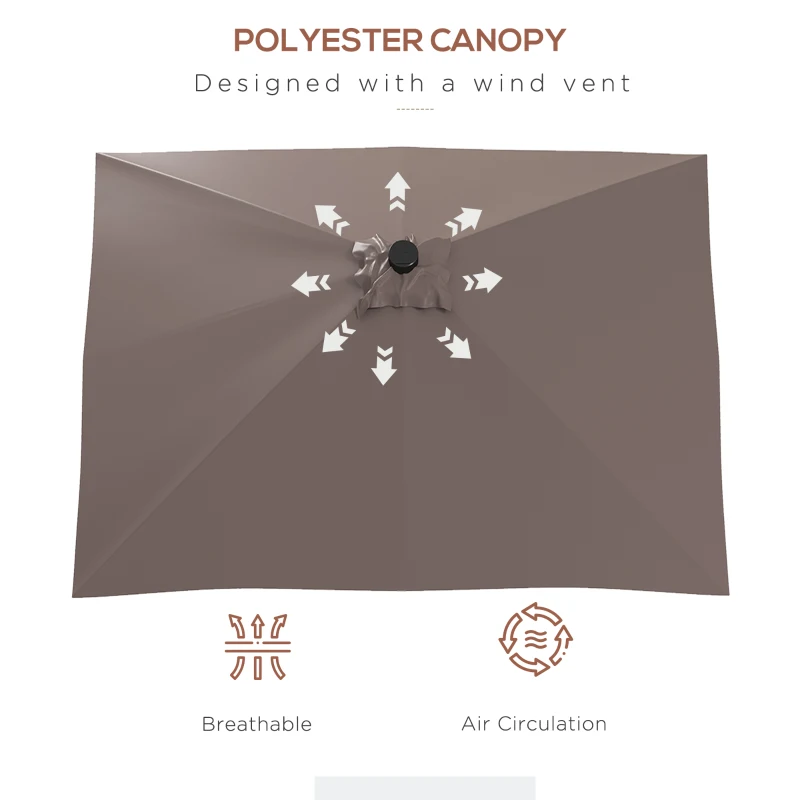 Outsunny 9' x 7' Outdoor Patio Solar Umbrella with Crank, Solar LED Lights, Tilting, Push-Button for Deck, Pool and Lawn, Tan