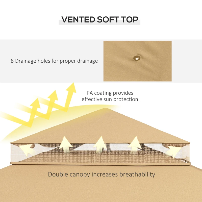 Outsunny 10' x 12' Steel Outdoor Gazebo, Elegant Garden Shelter with Mesh Curtains, Brown - Ideal for Patio & Backyard Entertaining