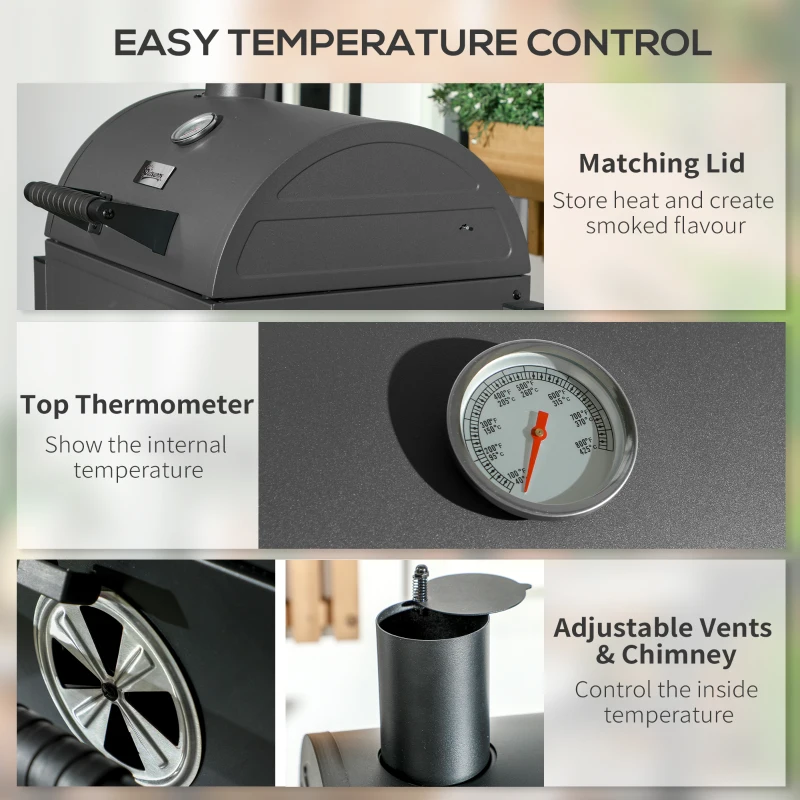 Outsunny Tabletop Charcoal Grill, Portable BBQ with Ash Catcher and Thermometer for Backyard, Camping, Picnic, Black