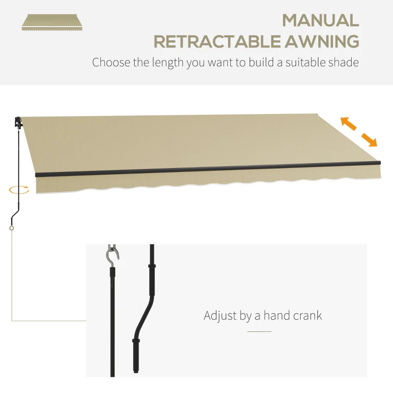 Outsunny 16' x 10' Retractable Awning, 280gsm UV Resistant Sunshade Shelter for Deck, Balcony, Yard, Beige