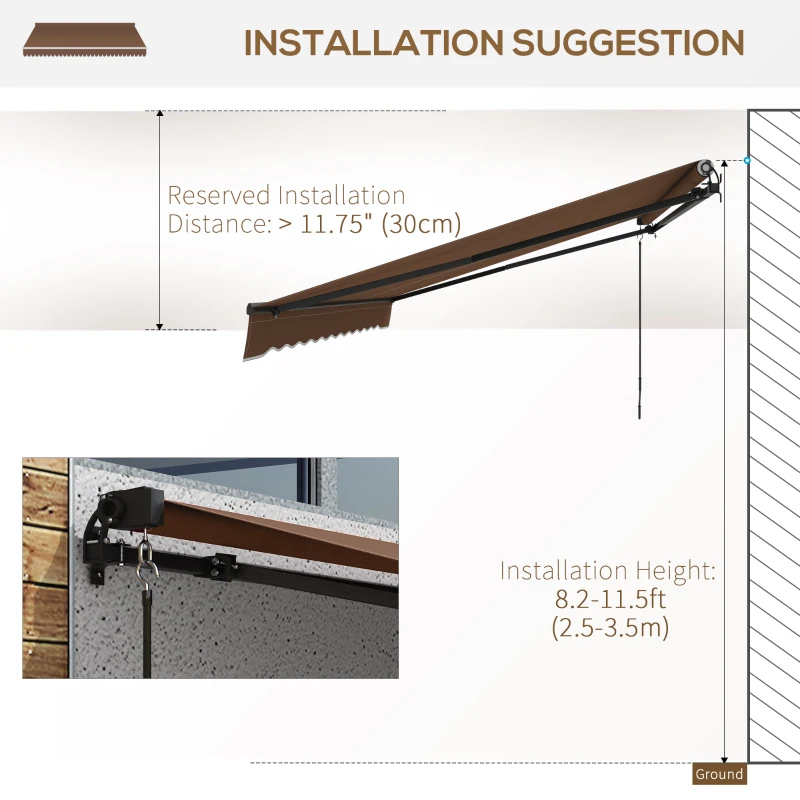 Outsunny 16' x 10' Retractable Awning, 280gsm UV Resistant Sunshade Shelter for Deck, Balcony, Yard, Brown(m-7)